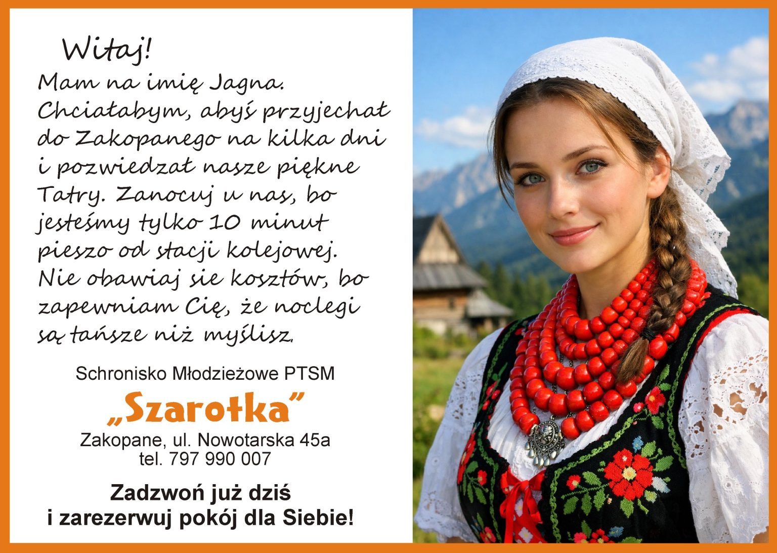 Reklama Schroniska Młodzieżowego PTSM Szarotka Zakopane