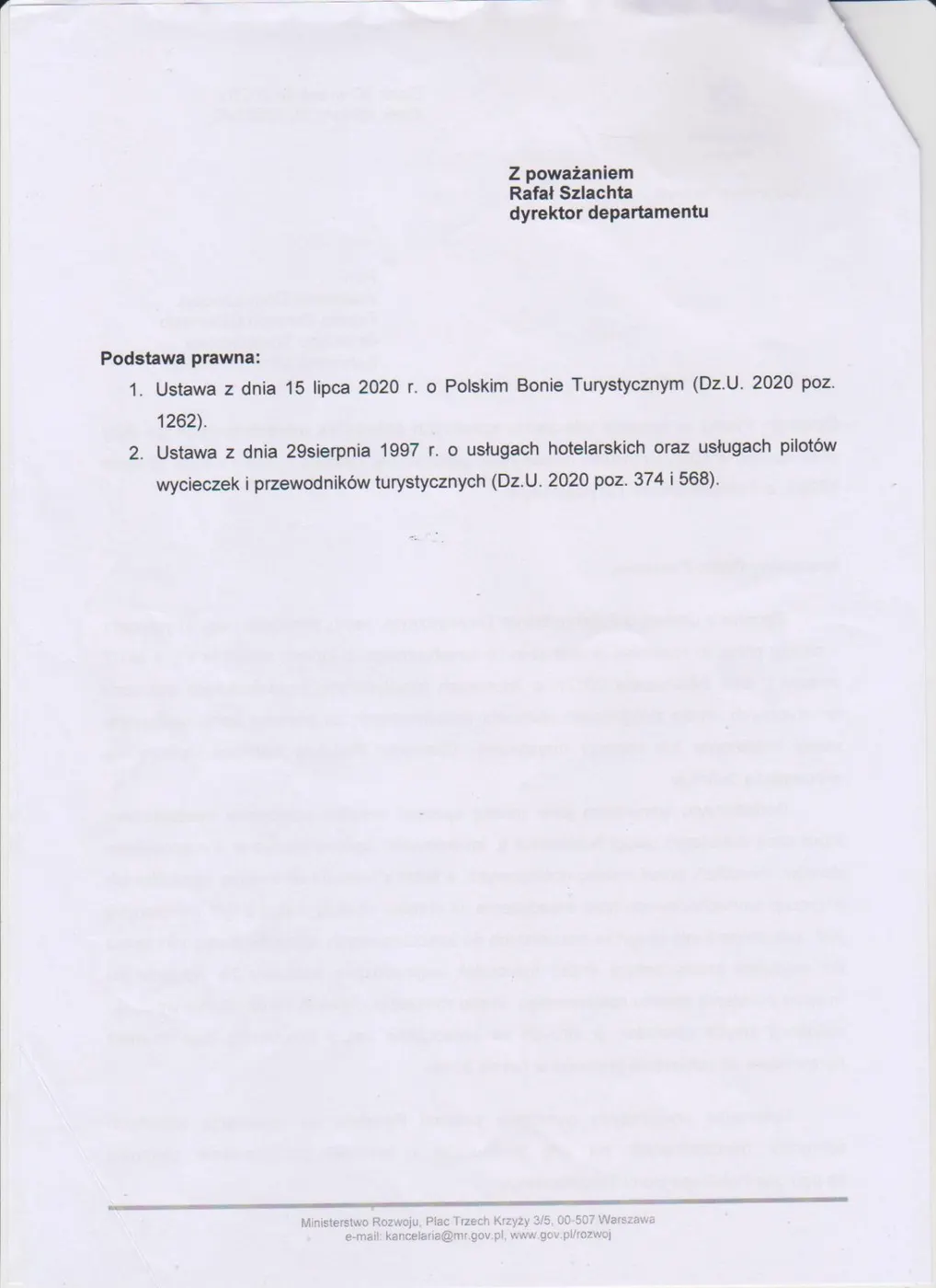 Bon Turystyczny – odpowiedź Ministerstwa Rozwoju