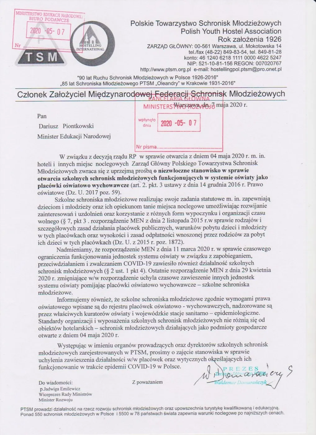 Pismo do Ministerstwa Edukacji Narodowej